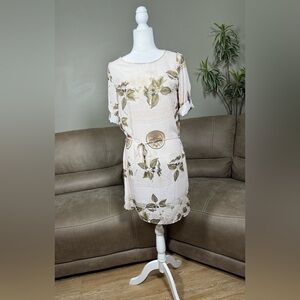 Lanca Perfume Olive Floral Italian Medallion Print Dress Sz Medium
